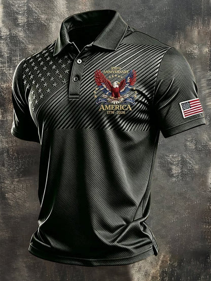 Men's Retro "Patriot" Color-Block Short-Sleeve Polo Shirt