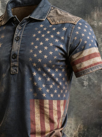 Men's Retro "Patriot" Color-Block Short-Sleeve Polo Shirt