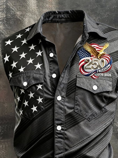 Men's Retro Patriotic Color-Block Printed Sleeveless Shirt