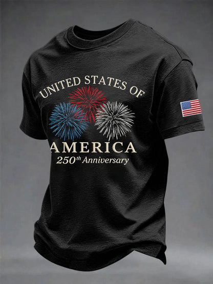 Men's USA 250th Anniversary Print Round Neck T-shirt