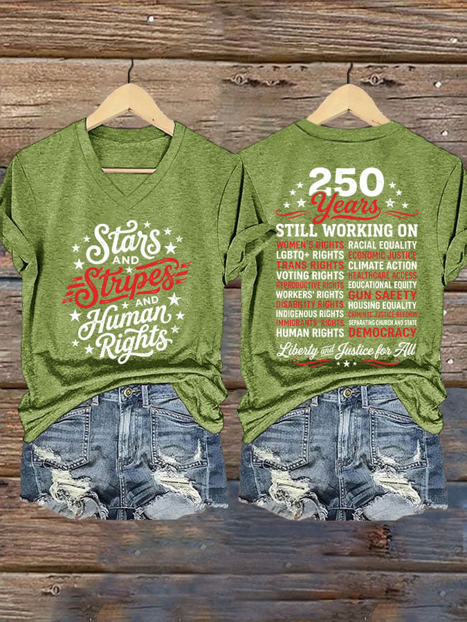 Women's Stars And Stripes And Human Rights Print Casual T-shirt
