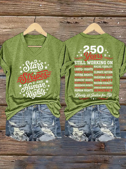 Women's Stars And Stripes And Human Rights Print Casual T-shirt