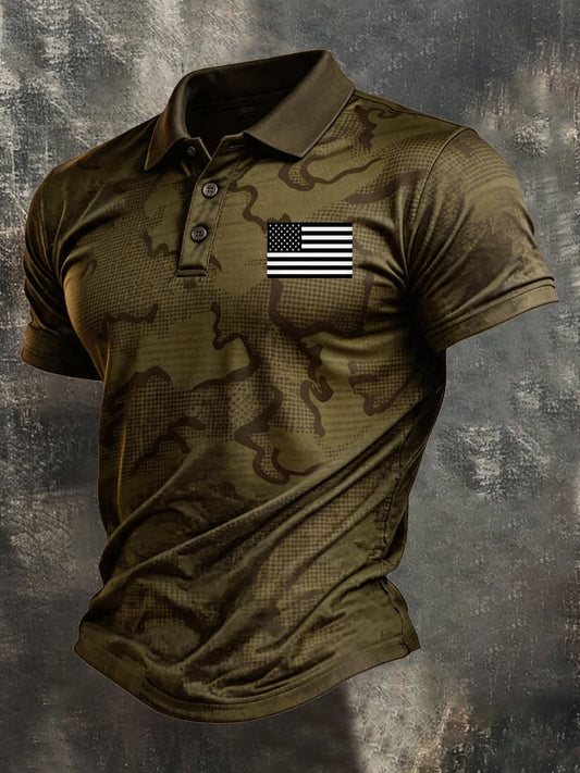 Men's Retro Patriotic Color-Block Short-Sleeve Polo Shirt
