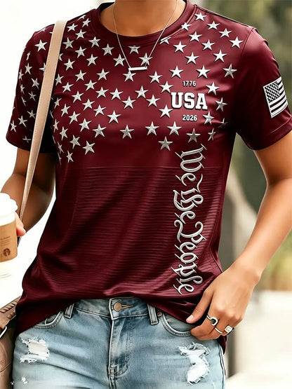 Women'S Casual Independence Day Print Top