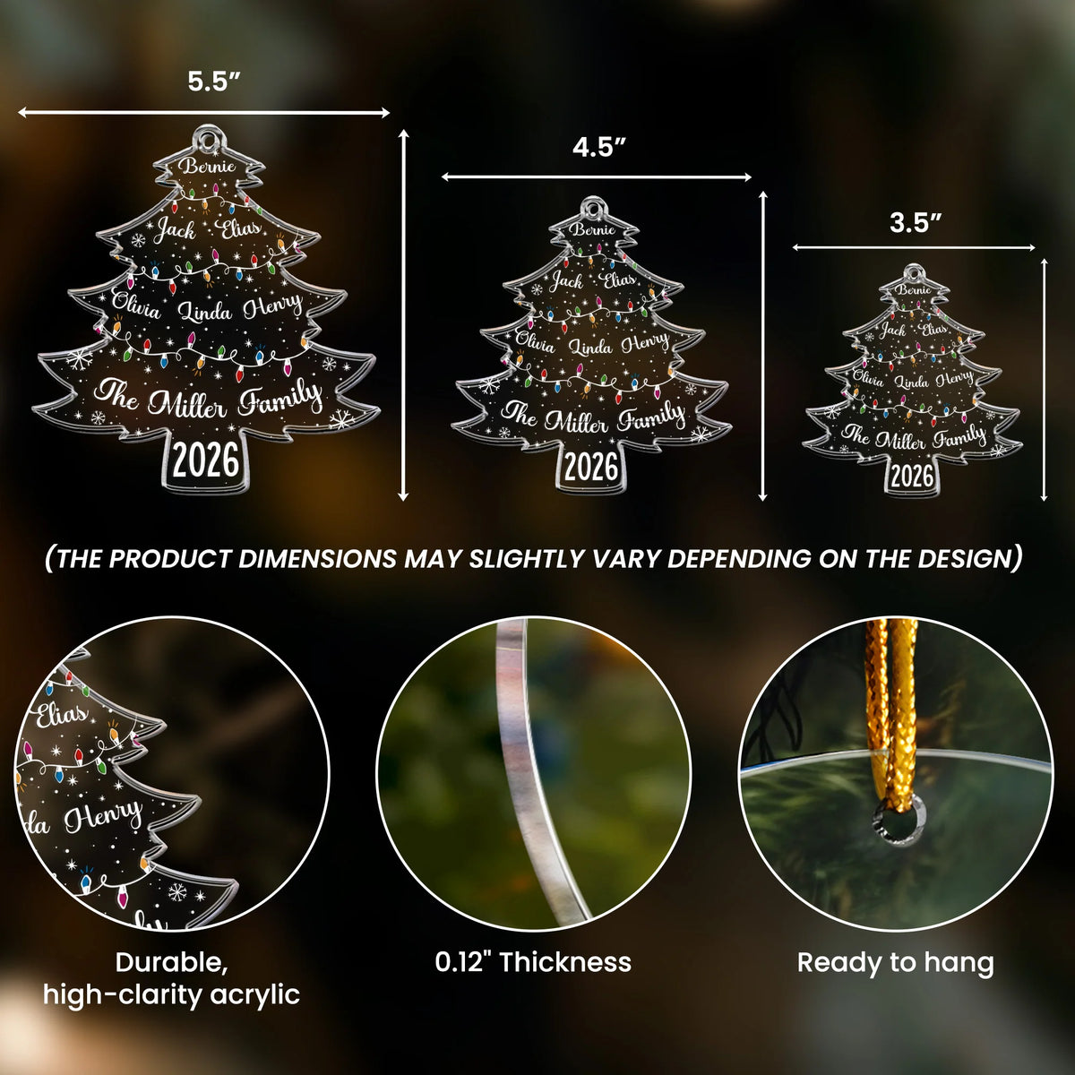 Christmas Tree With Family Names And Led Lights - Personalized Acrylic Ornament