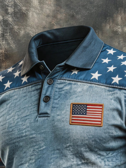 Men's Retro "Patriot" Color-Block Short-Sleeve Polo Shirt