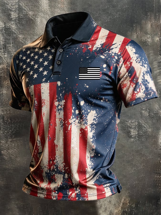 Men's Retro "Patriot" Color-Block Short-Sleeve Polo Shirt