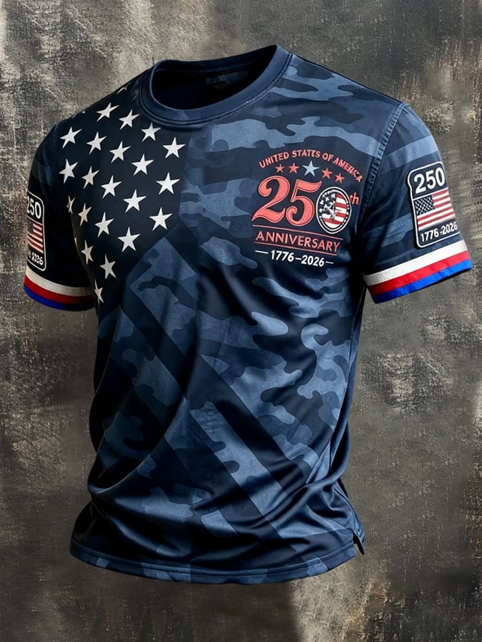 Men's Retro Independence Day Patriot Crew Neck T-Shirt