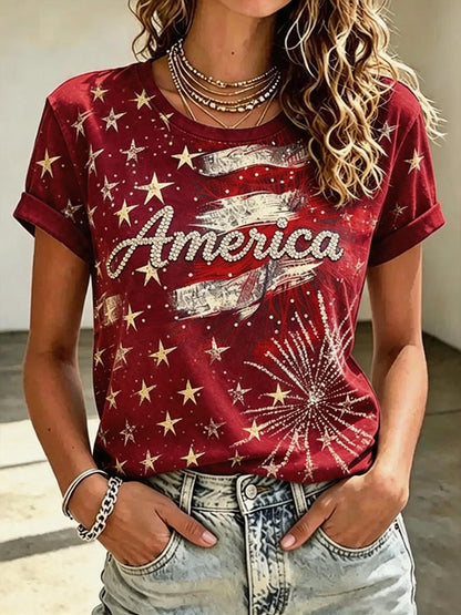 Women'S Independence Day Print Short-Sleeve Top