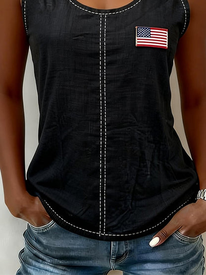 Women's Casual Round Neck Patriot Sleeveless Top