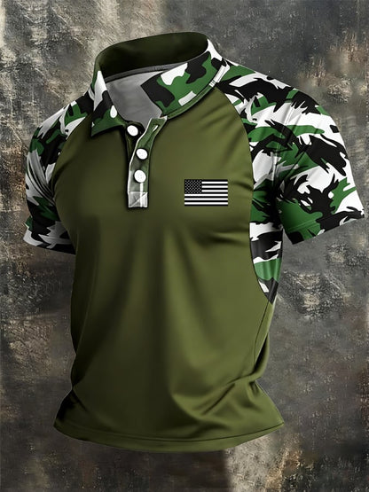 Men's Retro Patriot Color Block Polo Collar Short Sleeve