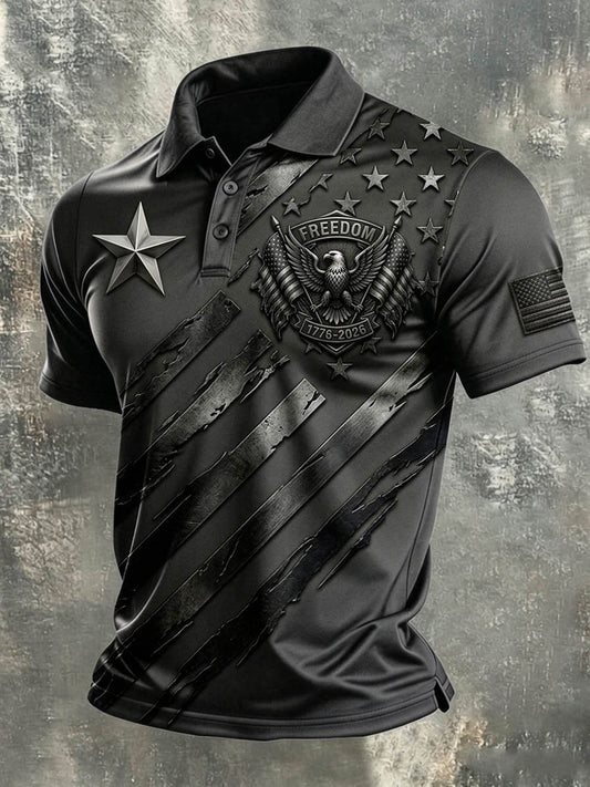 Men's Casual Artistic American 250th Anniversary Flag Print Polo Shirt