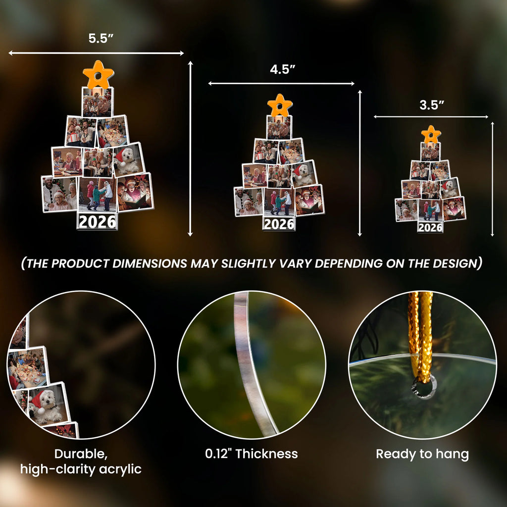 Photo Family Tree Christmas 2026 - Personalized Acrylic Photo Ornament-Ver 2 Custom Year