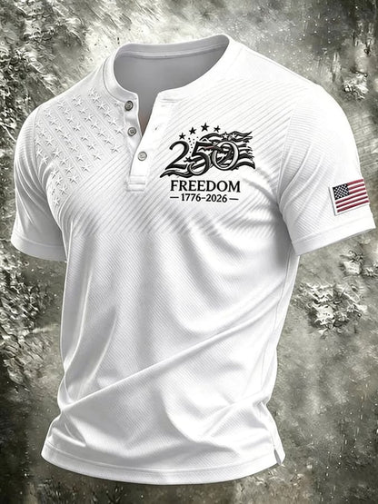 Men's Vintage Independence Day Patriot Henley T-Shirt