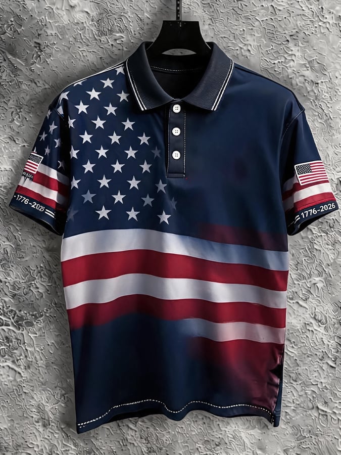 Men's Retro "Patriot" Color-Block Short-Sleeve Polo Shirt