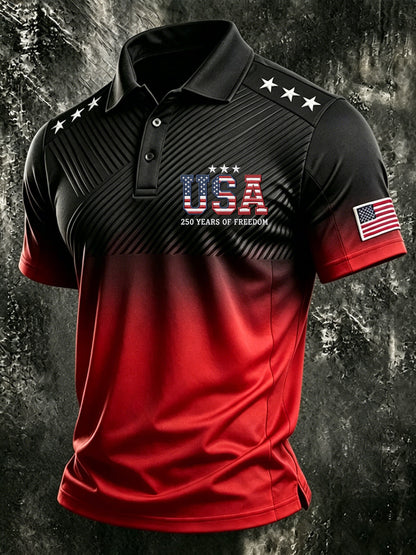 Men's American Flag Print Polo Shirt