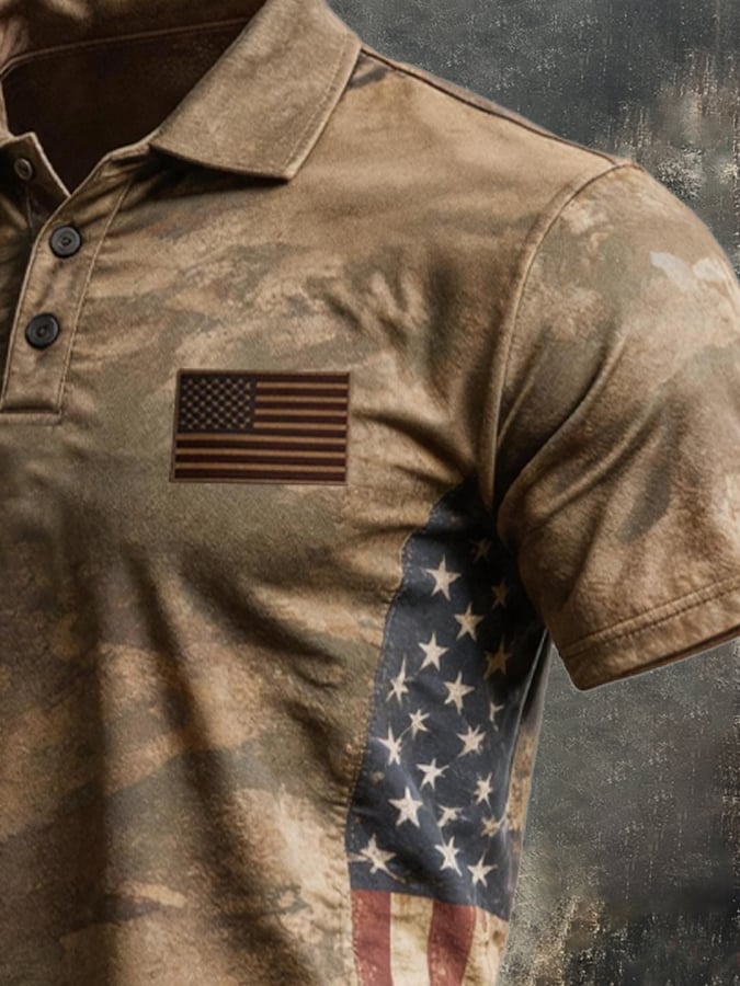 Men's Retro "Patriot" Color-Block Short-Sleeve Polo Shirt