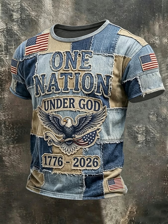 Men's USA 250th Anniversary One Nation Under God Print Casual T-shirt
