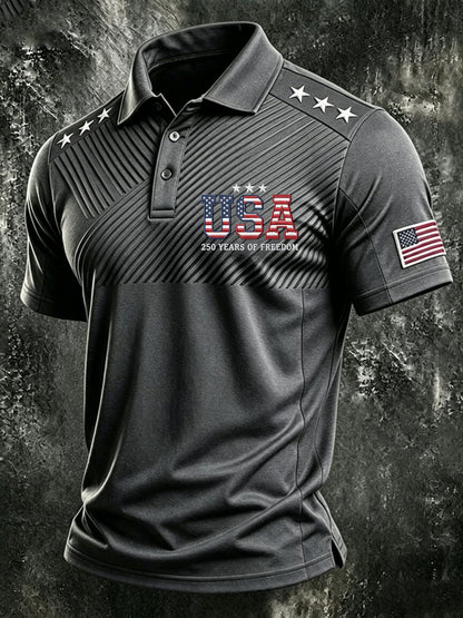 Men's American Flag Print Polo Shirt