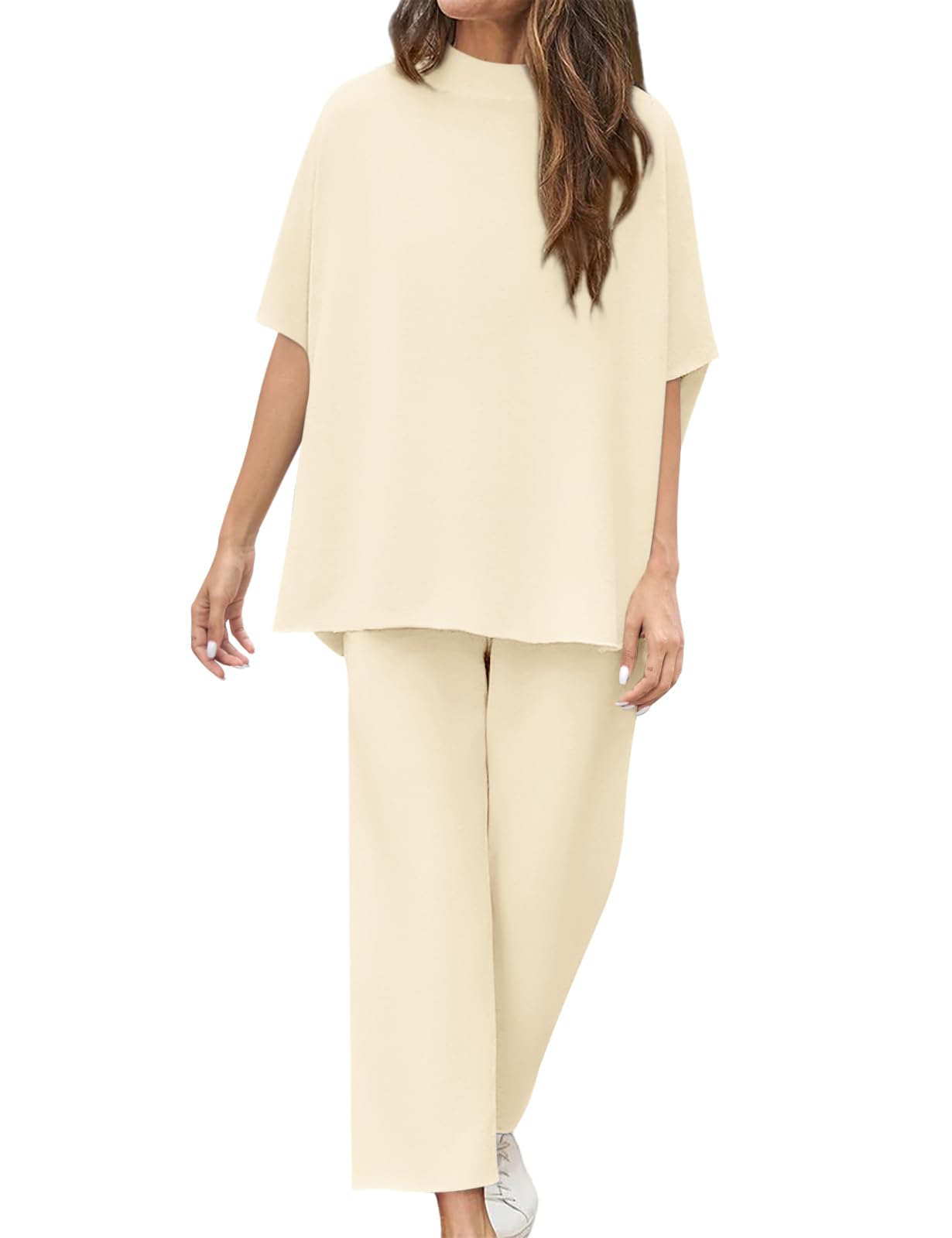 Women's Casual Batwing Sleeve Pullover Top and Wide Leg Set