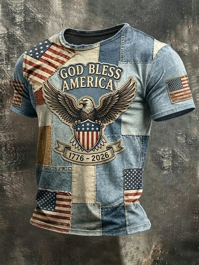 Men's USA 250th Anniversary God Bless America Print Casual T-shirt