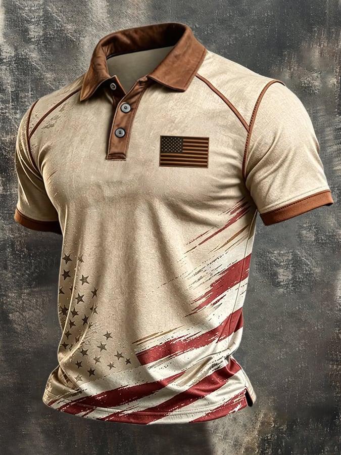Men's Retro "Patriot" Color-Block Short-Sleeve Polo Shirt