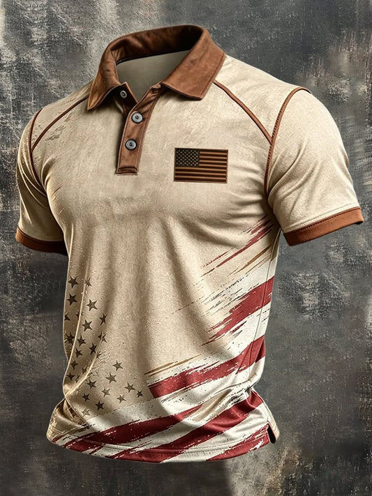 Men's Retro "Patriot" Color-Block Short-Sleeve Polo Shirt