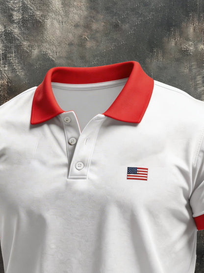 Men's Retro Patriot Color Block Polo Collar Short Sleeve