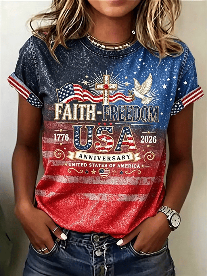 Women's U.S. 250th Anniversary Commemorative Printed Casual V-Neck Top