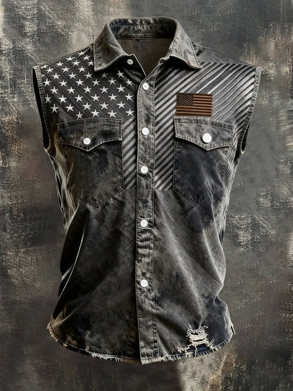 Men's Retro Patriotic Color-Block Printed Sleeveless Shirt