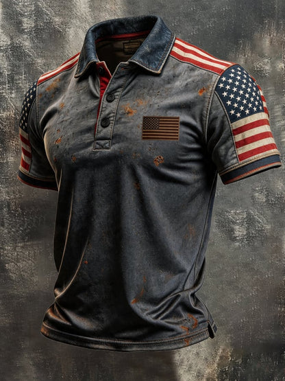 Men's Retro "Patriot" Color-Block Short-Sleeve Polo Shirt