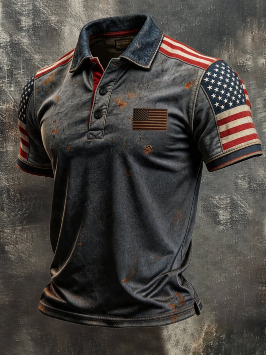 Men's Retro "Patriot" Color-Block Short-Sleeve Polo Shirt