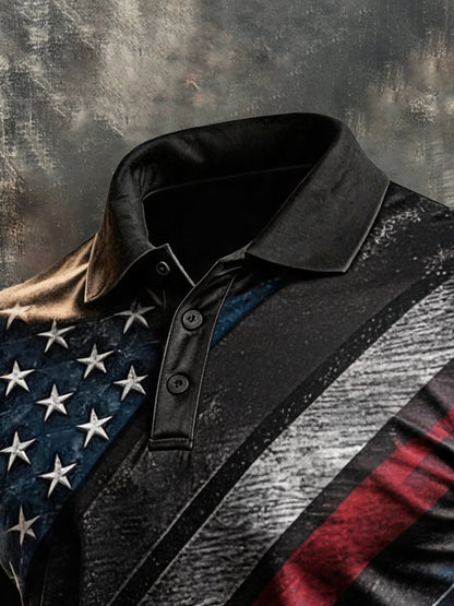 Men's Retro "Patriot" Color-Block Short-Sleeve Polo Shirt