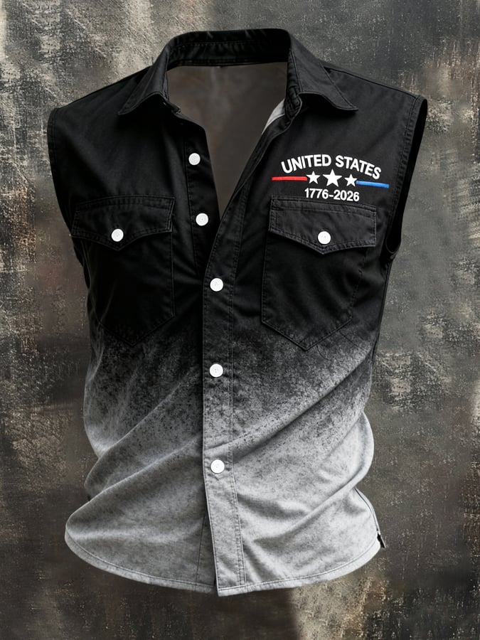 Men's Retro Patriotic Color-Block Printed Sleeveless Shirt