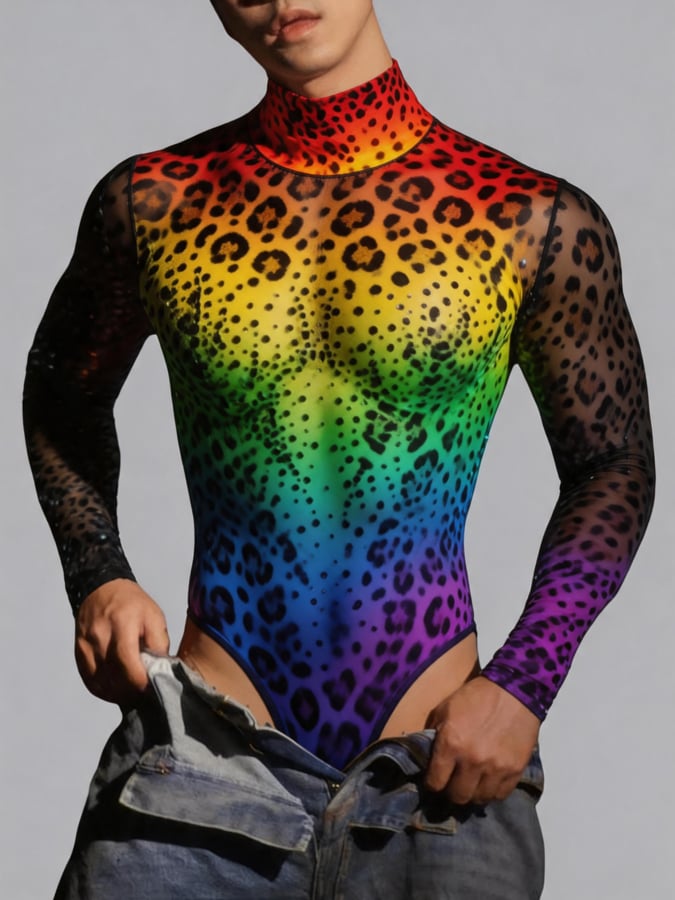Men's Rainbow Mesh Cutout Sexy Semi-Sheer Top
