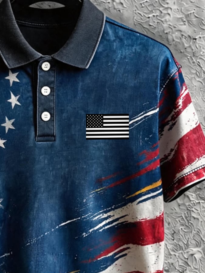 Men's Retro "Patriot" Color-Block Short-Sleeve Polo Shirt