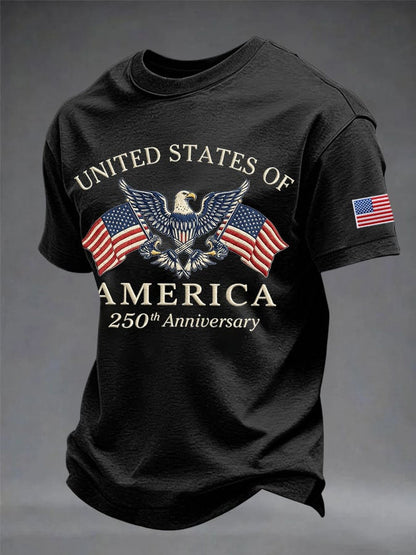 Men's USA 250th Anniversary Print Round Neck T-shirt