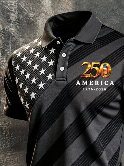 Men's Retro "Patriot" Color-Block Short-Sleeve Polo Shirt