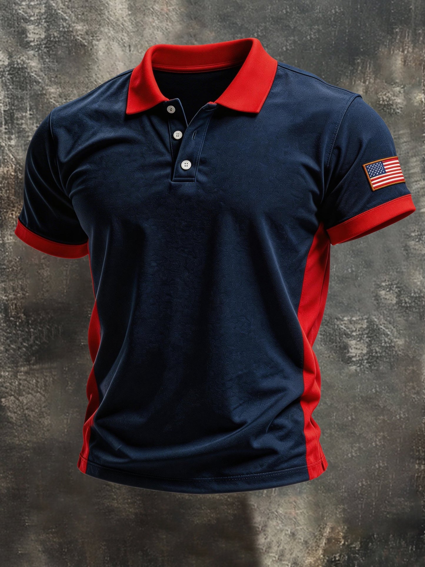 Men's Retro Patriot Color Block Polo Collar Short Sleeve