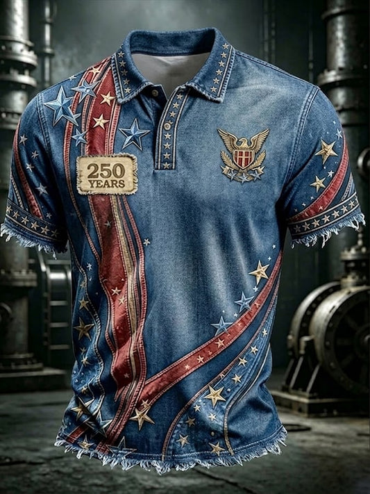 Men's250th Anniversary Print Casual Polo Shirt