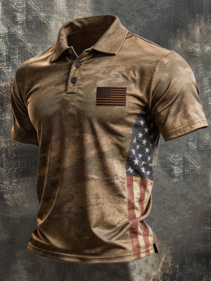Men's Retro "Patriot" Color-Block Short-Sleeve Polo Shirt