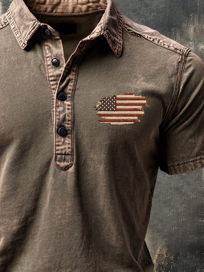 Men's Retro Patriotic Color-Block Polo Shirt