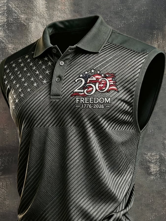 Men's Vintage Independence Day Patriotic Sleeveless Polo Vest