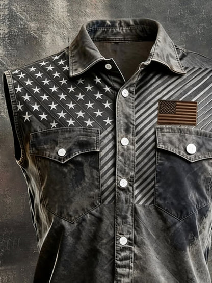 Men's Retro Patriotic Color-Block Printed Sleeveless Shirt