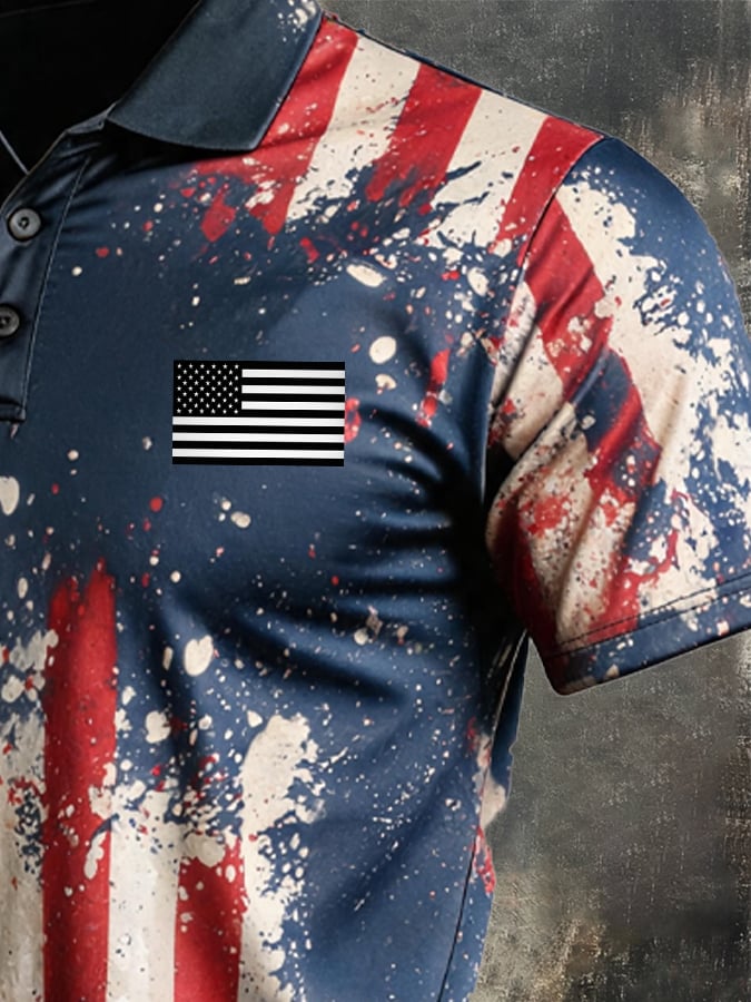 Men's Retro "Patriot" Color-Block Short-Sleeve Polo Shirt