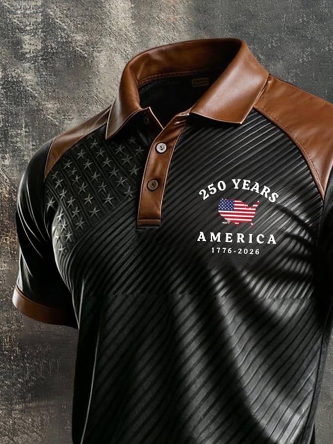 Men's Retro "Patriot" Color-Block Short-Sleeve Polo Shirt