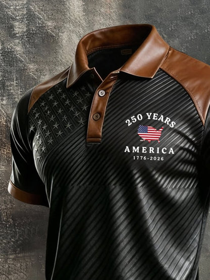 Men's Retro "Patriot" Color-Block Short-Sleeve Polo Shirt