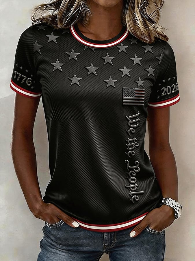 Women'S Casual Independence Day Print Top
