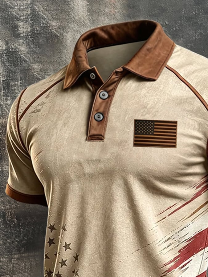 Men's Retro "Patriot" Color-Block Short-Sleeve Polo Shirt