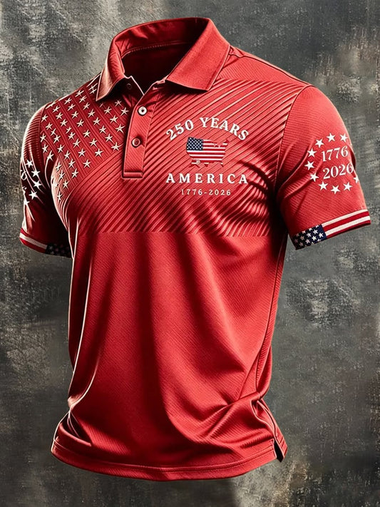 Men's Retro "Patriot" Color-Block Short-Sleeve Polo Shirt